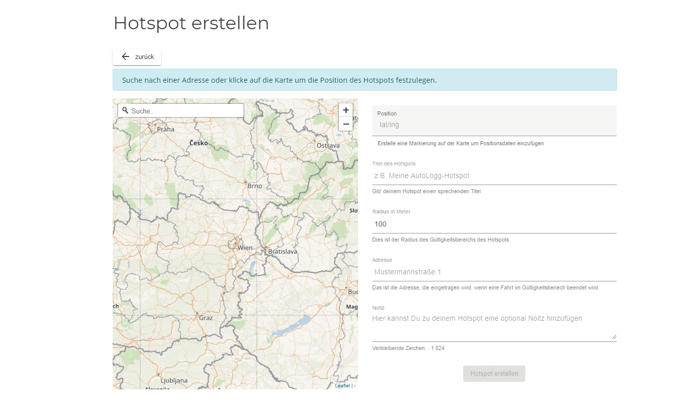 Hotspots Update AutoLogg Fahrtenbuch - Hotspots im Web anlegbar